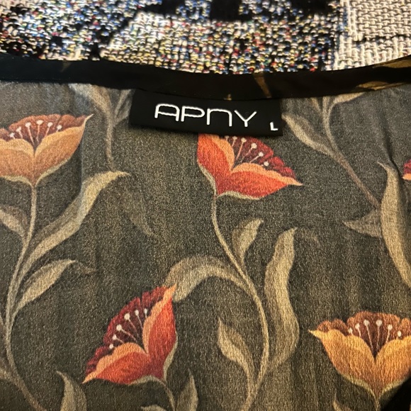 APNY Blouse Womens Large Silk Satin Colorful Floral Poppy 3/4 Sleeve - Picture 3 of 3